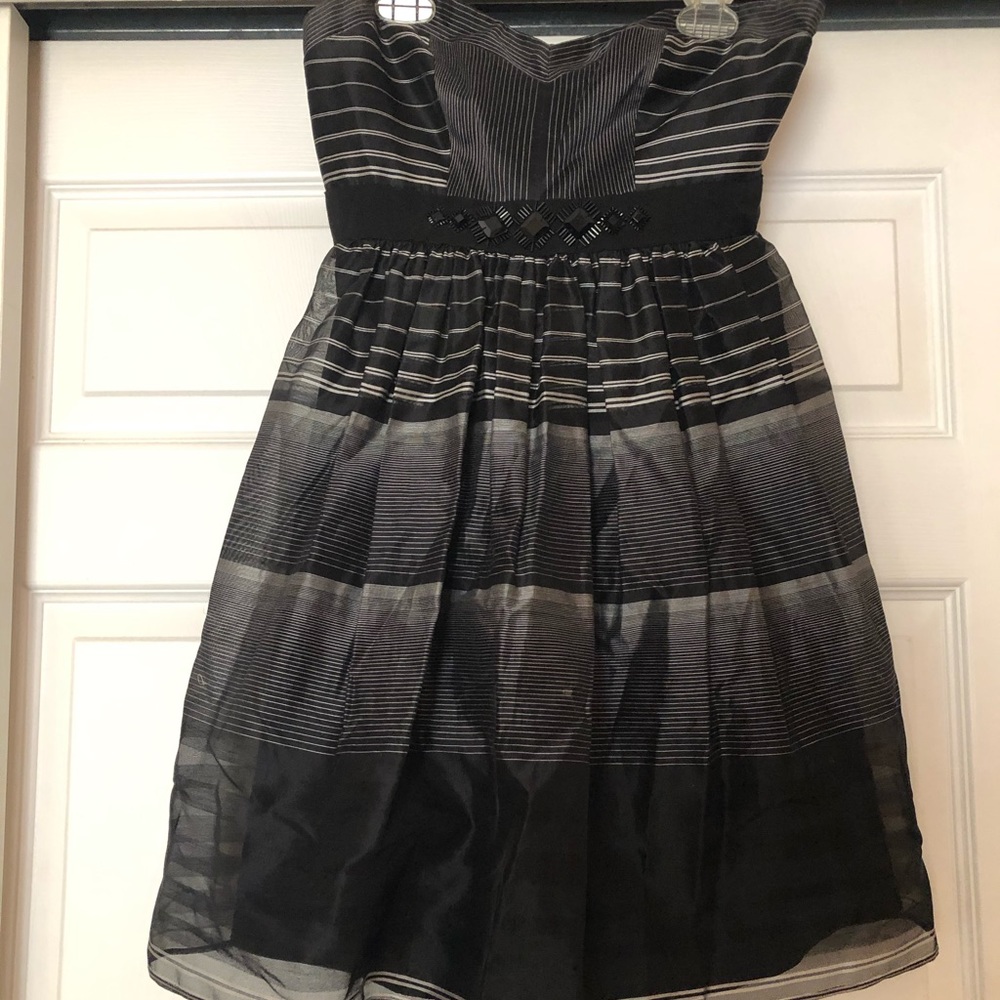BCBG black and white striped cocktail dress